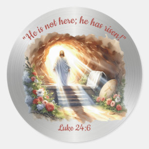 Sticker Rond Élégante Résurrection Religieuse Bible Verse Pâque