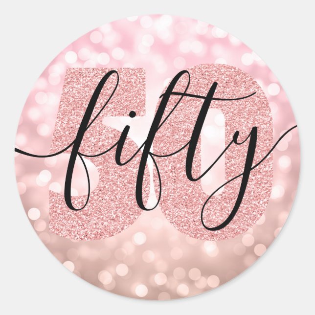 Sticker Rond Elégante Rose moderne Gold 50e anniversaire Partie (Devant)