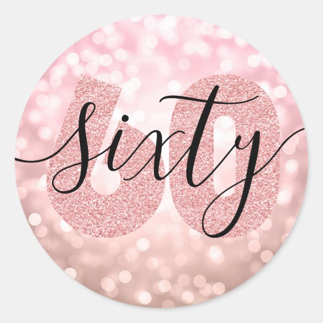 Sticker Rond Elégante Rose moderne Gold 60e anniversaire Partie (Devant)