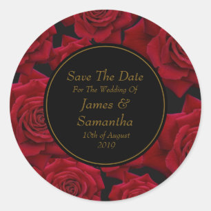 Sticker Rond Élégante Rose Rouge - Mariage Enregistrer La Date