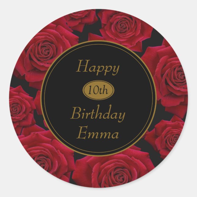 Sticker Rond Elégante Rose rouge n'importe quel âge Anniversair (Devant)