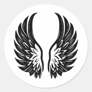 Sticker Rond Élégante silhouette d'ailes Angel en BW