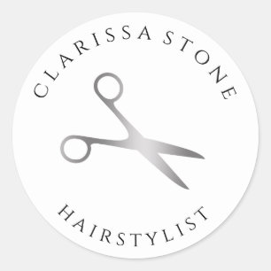 Sticker Rond Elégante simple ciseaux argent coiffeuse