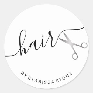 Sticker Rond Elégante simple ciseaux argent coiffeuse
