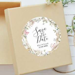 Sticker Rond Élégante végétation aquarelle mariage carte de sau