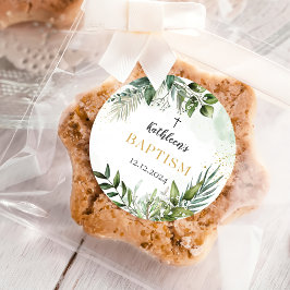 Sticker Rond Élégante verdure Feuillage Baptême