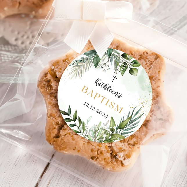 Sticker Rond Élégante verdure Feuillage Baptême (Créateur téléchargé)
