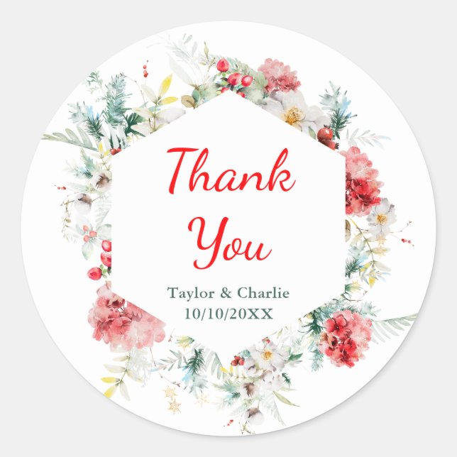 Sticker Rond Elégante verdure Florale Mariage d'hiver (Devant)
