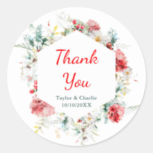 Sticker Rond Elégante verdure Florale Mariage d'hiver