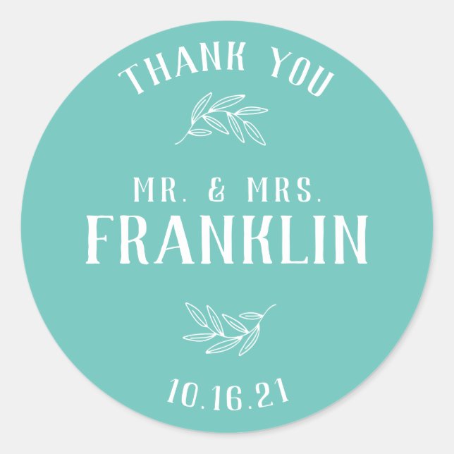 Sticker Rond Élégante verdure M. et Mme Wedding Favor (Devant)