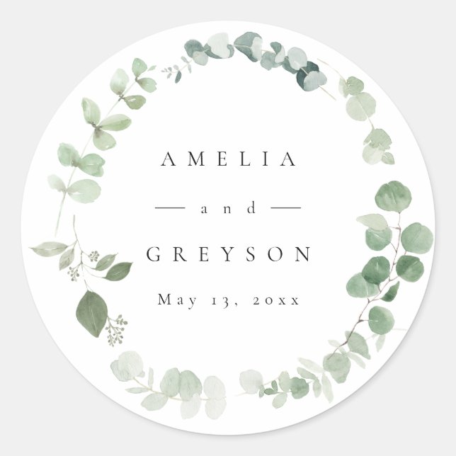 Sticker Rond Élégante verdure Mariage Cocktail Papier de Cockta (Devant)
