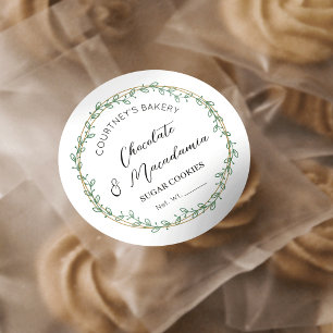 Sticker Rond Élégante verdure Wreath Bakery Cupcakes Cookies