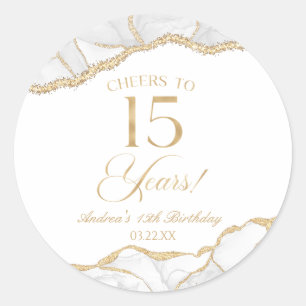 Sticker Rond Elégante White Gold Agate 15e fête d'anniversaire