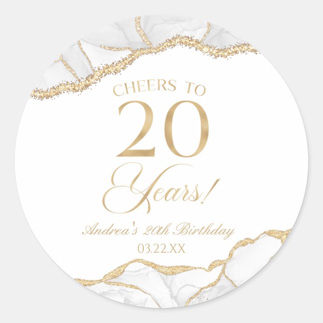 Sticker Rond Elégante White Gold Agate 20e fête d'anniversaire (Devant)