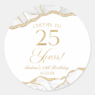 Sticker Rond Elégante White Gold Agate 25e fête d'anniversaire