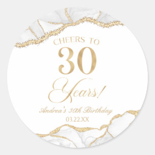 Sticker Rond Elégante White Gold Agate 30e fête d'anniversaire