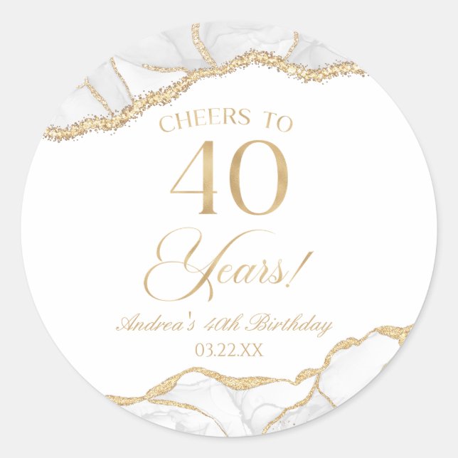Sticker Rond Elégante White Gold Agate 40e fête d'anniversaire (Devant)