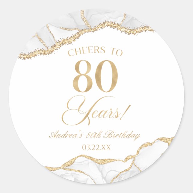 Sticker Rond Elégante White Gold Agate 80e fête d'anniversaire (Devant)