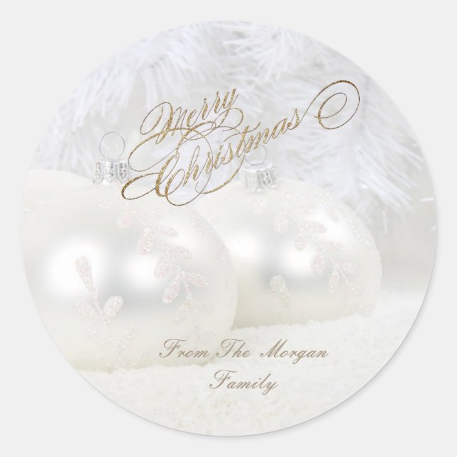 Sticker Rond Élégantes balles de Noël blanches (Devant)