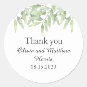 Sticker Rond Élégantes Branches D'Olivier. Mariage Merci