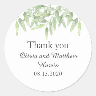 Sticker Rond Élégantes Branches D'Olivier. Mariage Merci