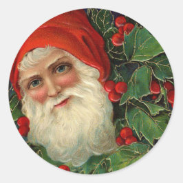 Sticker Rond Élégantes Cartes de Noël d'Art du Père Noël Vintag