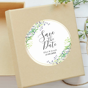 Sticker Rond Élégantes Faire-Part de Mariage avec Motif Botaniq
