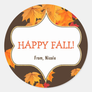 Sticker Rond Élégantes feuilles d'automne marron Favor