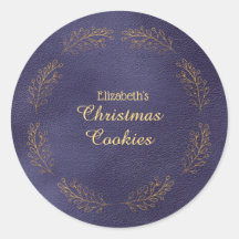Élégantes Feuilles d'Or Bleu Cookies de Noël