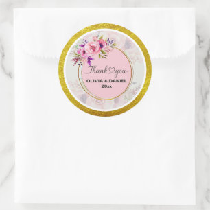 Sticker Rond Élégantes Fleurs Aquarelle Remerciements Mariage