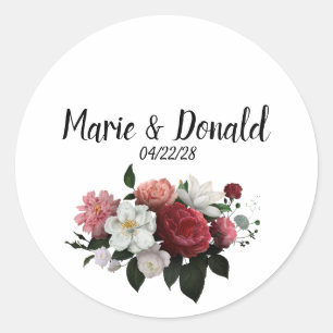 Sticker Rond Élégantes Fleurs Bourguignon et Rose