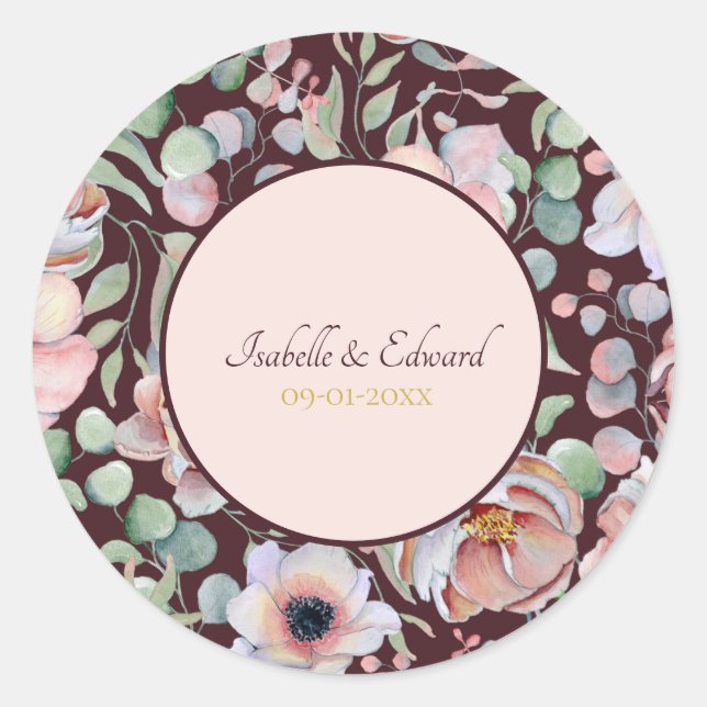 Sticker Rond Élégantes Fleurs d'Anémone Rose Marsala Mariage (Devant)