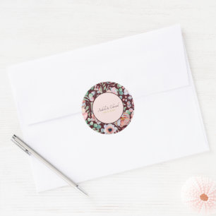 Sticker Rond Élégantes Fleurs d'Anémone Rouge Marsala Mariage