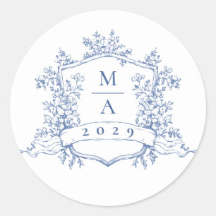 Sticker Rond Élégantes Fleurs de Jardin Françaises Bleues pour 