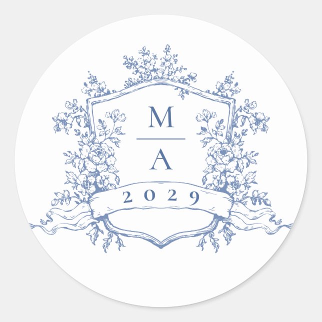 Sticker Rond Élégantes Fleurs de Jardin Françaises Bleues pour  (Devant)