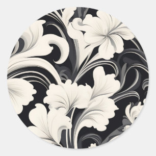Sticker Rond Élégantes perruques florales noires et blanches