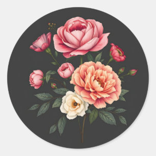 Sticker Rond Élégantes pivoines Roses et fleurs d'Hydrangée
