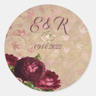 Sticker Rond Élégantes Roses Rouges Tombant Feuilles