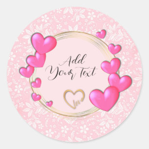 Sticker Rond Élégantes Saint-Valentin, Amour, Cœur Rose Anniver