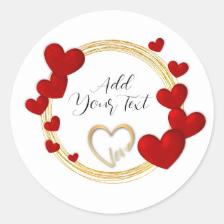 Sticker Rond Élégantes Saint-Valentin, Amour, Cœur Rouge Annive