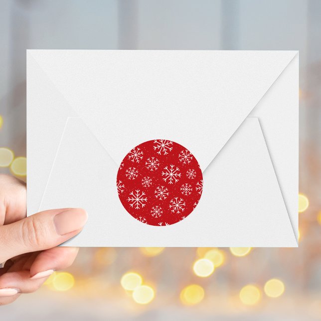 Sticker Rond Élégants Snowflakes Red Holiday (Créateur téléchargé)