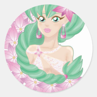 Sticker Rond Elément aux cheveux verts