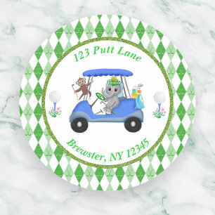 Sticker Rond Élément de retour pour Baby Shower Garçon Éléphant