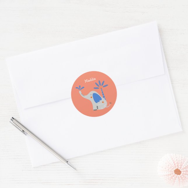 Sticker Rond Élément personnalisé éléphant mignon avec palmier  (Enveloppe)