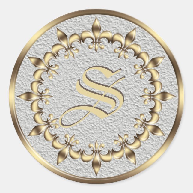 Sticker Rond Elément rond Golden Royal Fleur-de-Lis.Monogramme. (Devant)