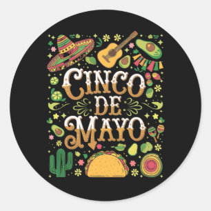 Sticker Rond Éléments de fête mignons de la fête Cinco De Mayo