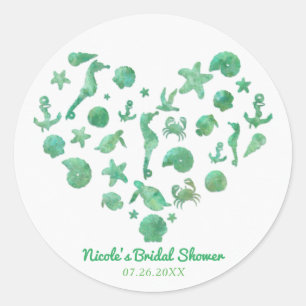 Sticker Rond Éléments de plage Vert aquarelle Faveur de fête mo