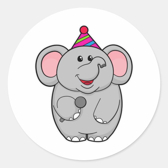 Sticker Rond Eléphant à la fête avec microphone (Devant)