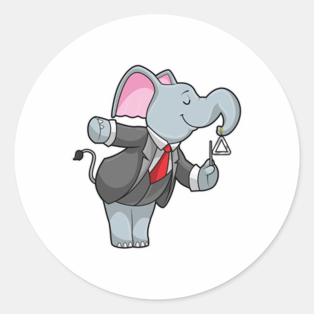 Sticker Rond Eléphant à la musique avec Triangle (Devant)
