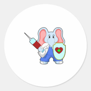 Sticker Rond Eléphant à la vaccination avec seringue